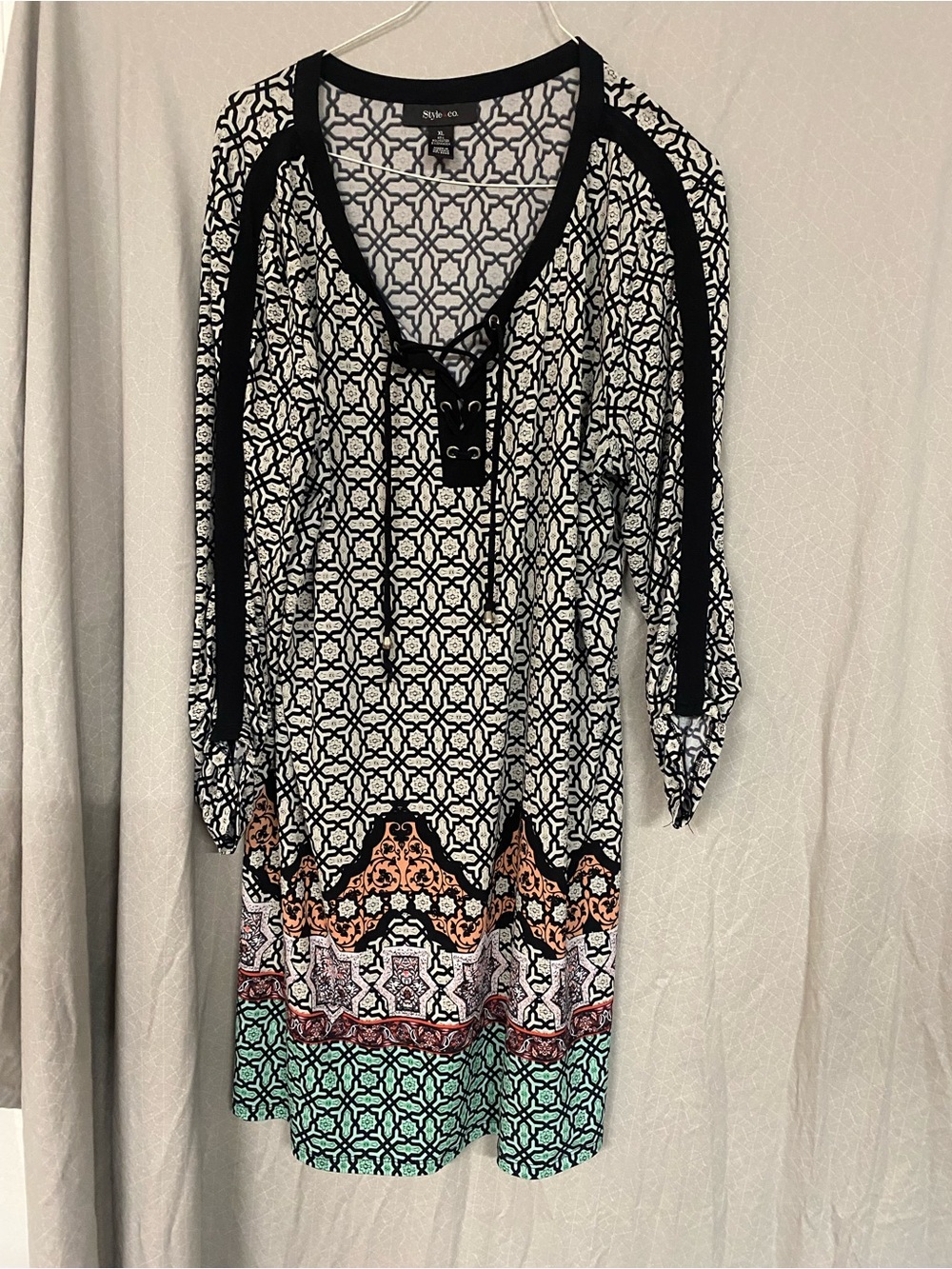 Style & Co. Geometric Lace-Up Tunic - Black & White
